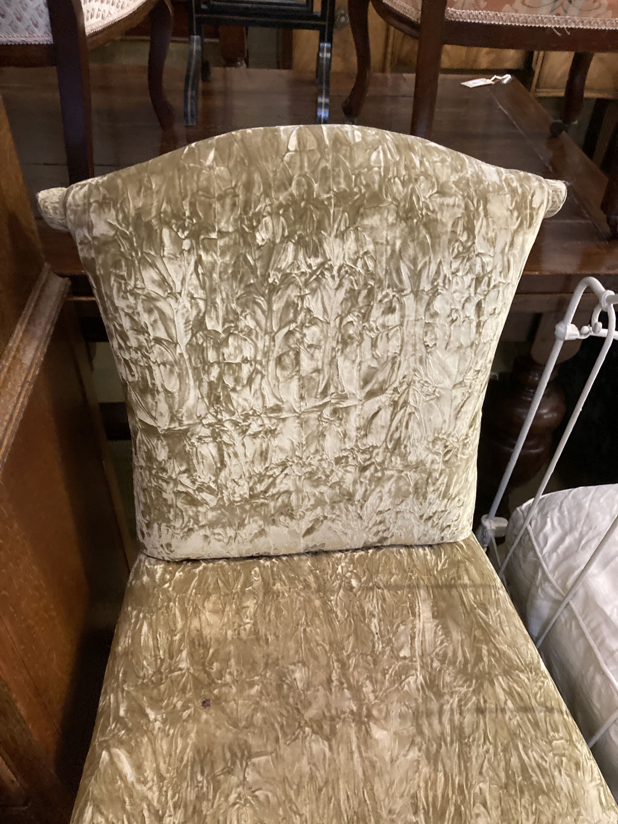 A pair of George III style mahogany framed side chairs with upholstered seats and backs, width 60cm, depth 60cm, height 100cm